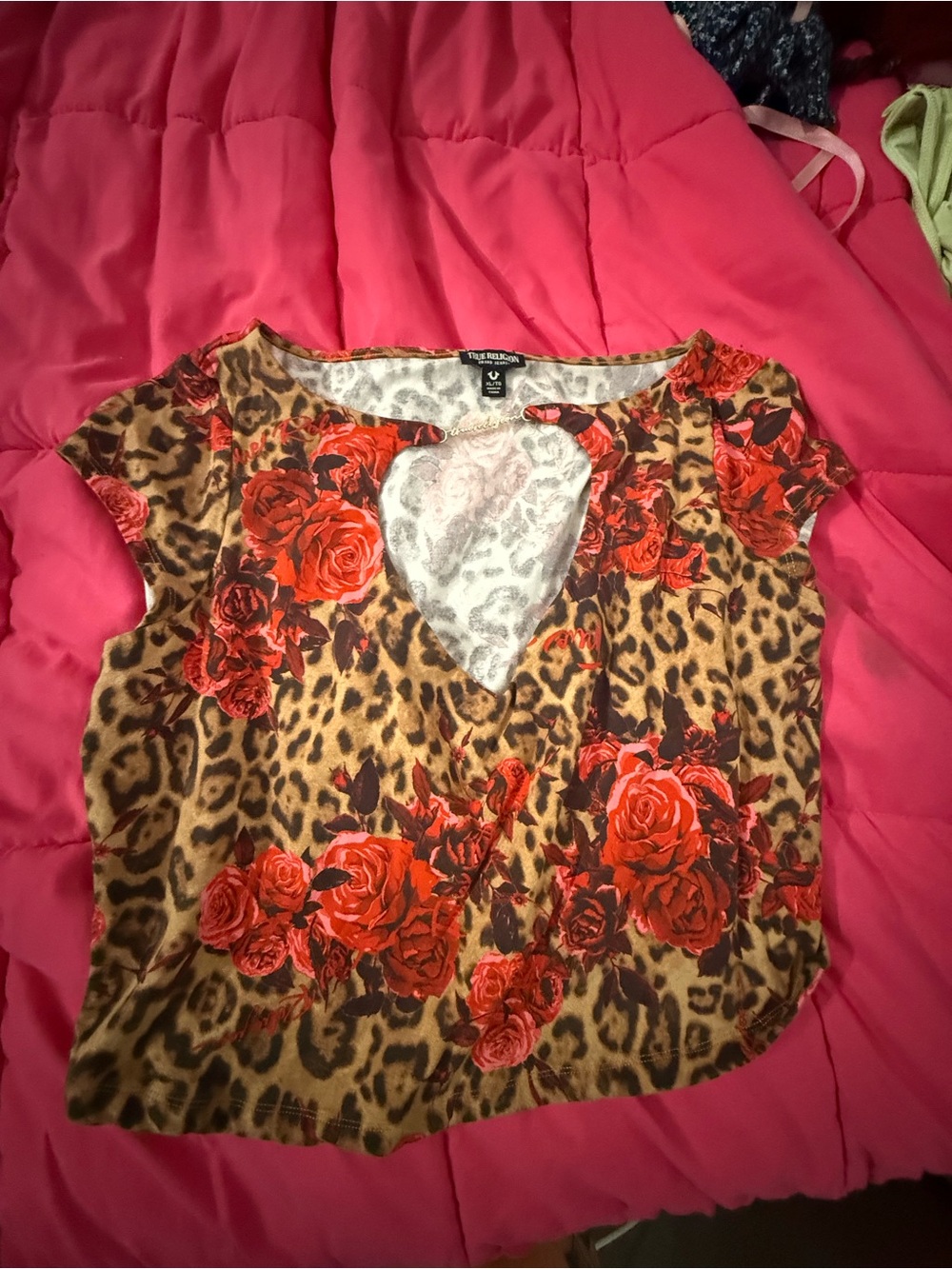 Red Rose Leopard Print Short Sleeve Top